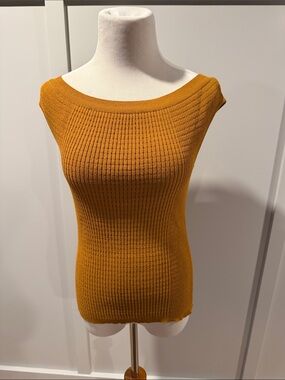 Lanvin Brown Ribbed Knit Top with Designer Label